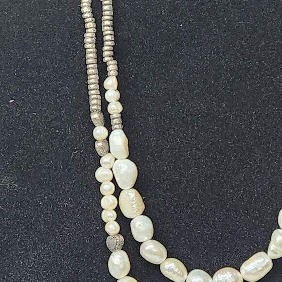Vintage Pearl & Pyrite Bead Necklace | Heart Pendant Statement Jewelry - Picture 3 of 8